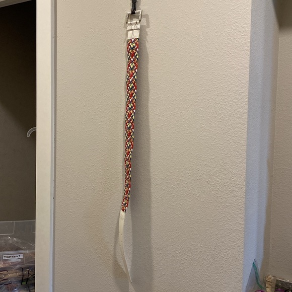 (5/$25 SALE ✅) White Multi Braided 37” Small Woven Lattice Belt Square Buckle - Picture 5 of 8